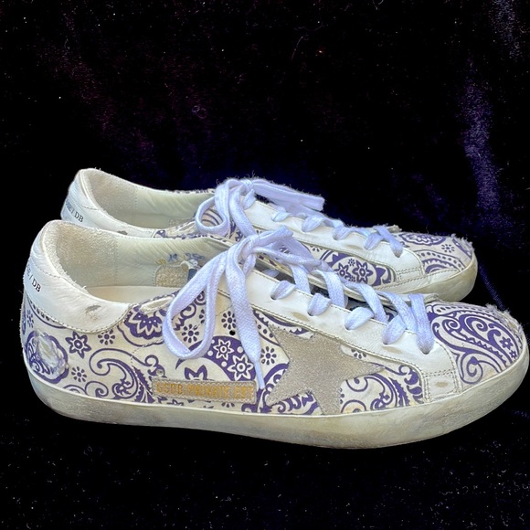 WOMENS SUPERSTAR GOLDEN GOOSE PAISLEY PRINT CANVAS LOW TOP SNEAKERS - 9 - Picture 3 of 11